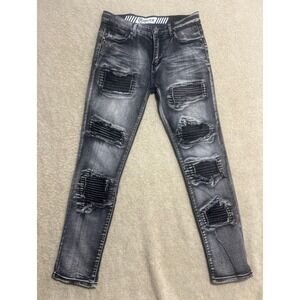 GSTR Mens Black Washed Distressed Moto Jeans Size 32